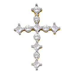 14kt Yellow Gold Womens Princess Round Diamond Cross Religious Pendant 1/2 Cttw