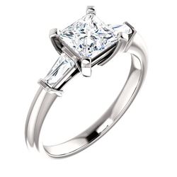 Natural 1.32 CTW Princess Cut & Baguettes 3-Stone Diamond Ring 14KT White Gold