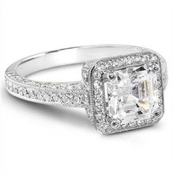 Natural 3.12 CTW Asscher Cut Diamond Engagement Ring 14KT White Gold