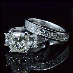 Natural 3.72 CTW Princess Cut Diamond Engagement Ring 18KT White Gold