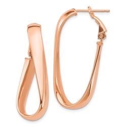 14k Rose Gold Wavy Oval Omega Back Hoop Earrings - 5 mm
