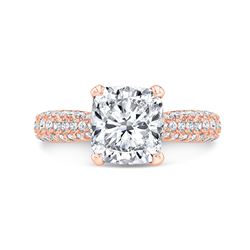 Natural 3.02 CTW Cushion Cut Micro Pave Diamond Engagement Ring 18KT Rose Gold