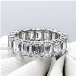 Natural 8.02 CTW U-Setting Emerald Cut Diamond Eternity Ring 14KT White Gold