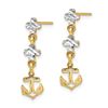 Image 2 : 14k Yellow Gold w/Rhodium Anchor Dangle Post Earrings