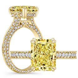 Natural 2.77 CTW Canary Yellow Radiant Cut Diamond Engagement Ring 14KT Yellow Gold