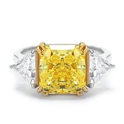 Natural 2.62 CTW Canary Light Yellow Radiant Cut 3-Stone Diamond Ring 18KT Two-tone