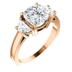 Natural 3.82 CTW Cushion Cut & Half Moons 3-stone Diamond Ring 14KT Rose Gold