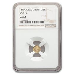 1870 Liberty Octagonal 25 Cent Gold MS-62 NGC (BG-713)