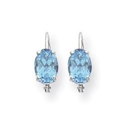 14k White Gold Oval Blue Topaz Leverback Earrings