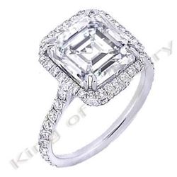 Natural 2.62 CTW Halo Asscher Cut Diamond Ring 14KT White Gold