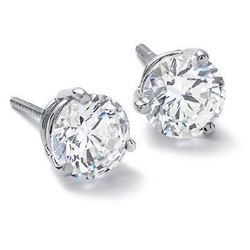 Natural 0.82 CTW Round Brilliant Cut Diamond Stud Earrings Martini Style 14KT White Gold