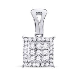 14kt White Gold Womens Round Diamond Square Cluster Pendant 1/2 Cttw