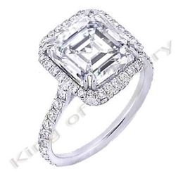 Natural 3.47 CTW Square Halo Asscher Cut Pave Diamond Ring 18KT White Gold