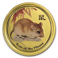 2008 Australia 1/10 oz Gold Lunar Mouse BU (SII, Colorized)