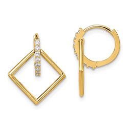 14k Cubic Zirconia Square Dangle Hinged Hoop Earrings - 53 mm