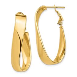 14k Yellow Gold Twisted Oval Omega Back Hoop Earrings - 7x16 mm