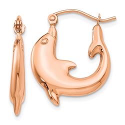 14k Rose Gold Polished Dolphin Hoop Earrings - 44 mm
