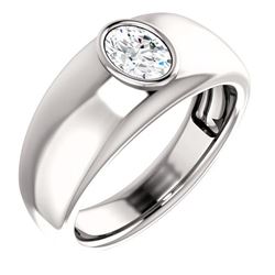 Natural 1.02 CTW Men's Oval Cut Diamond Solitaire Ring 18KT White Gold