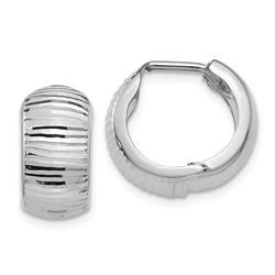 14k White Gold Textured & Polished Hinged Hoop Earrings