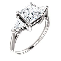 Natural 2.62 CTW 3-Stone Princess Cut & Trillion Cut Diamond Ring 14KT White Gold