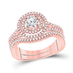 14kt Rose Gold Round Diamond Bridal Wedding Ring Band Set 1 Cttw