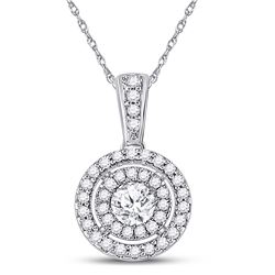 14kt White Gold Womens Round Diamond Fashion Halo Pendant 1/4 Cttw