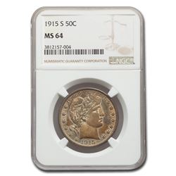 1915-S Barber Half Dollar MS-64 NGC
