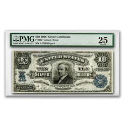 1908 $10 Silver Certificate Hendricks Tombstone VF-25 PMG