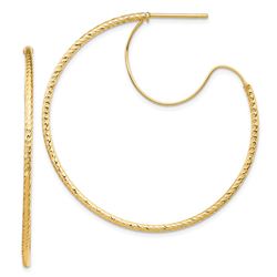 14k Yellow Gold D/C with Polished wire Hoop Earrings - 1.5x40 mm