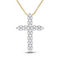 14kt Yellow Gold Womens Round Diamond Cross Pendant 1/2 Cttw