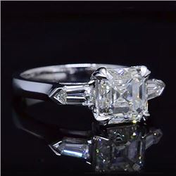 Natural 2.82 CTW 3-Stone Asscher Cut Diamond Ring 14KT White Gold