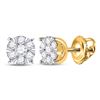 Image 1 : 14kt Yellow Gold Womens Round Diamond Flower Cluster Earrings 1/4 Cttw