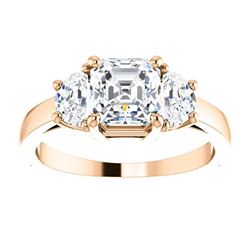 Natural 2.12 CTW Asscher Cut with Half Moons 3-Stone Diamond Ring 18KT Rose Gold