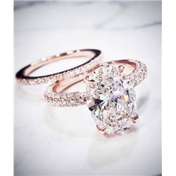 Natural 1.37 CTW Oval Cut 3-Row Pave Under-Halo Diamond Engagement Ring 14KT Rose Gold