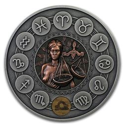 2019 Niue 1 oz Antique Silver Zodiac Signs: Libra