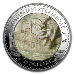 2015 Cook Isl 5 oz Silver Mother of Pearl Mississippi Steamboat