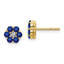 14k Yellow Gold Sapphire & Diamond Flower Post Earrings - 6 mm