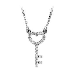 Natural 0.15 CTW Heart Key Diamond Necklace 18KT White Gold