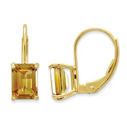 14k 7x5 mm Emerald Cut Citrine Leverback Earrings