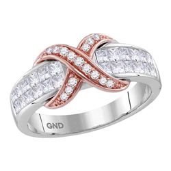 14kt Two-tone Gold Womens Princess Diamond Crossover Band Ring 1 Cttw