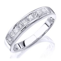Natural 1.1 CTW Princess Cut Diamond Wedding Ring 18KT White Gold