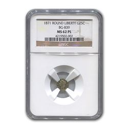 1871 Liberty Round 25¢ Gold MS-62 NGC (PL, BG-839)