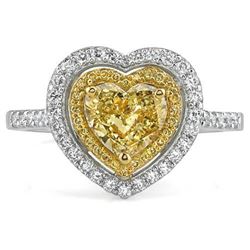 Natural 1.72 CTW Canary Yellow Heart Shape Diamond Ring 18KT White Gold