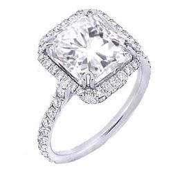 Natural 3.12 CTW U-Setting Radiant Cut Halo Diamond Ring 18KT White Gold