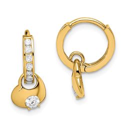 14k Yellow Gold CZ w/ Heart Dangle Post Earrings - 62 mm