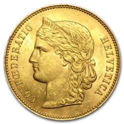 1883-1896 Switzerland Gold 20 Francs Helvetica AU (Random)