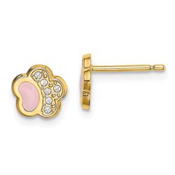 14k Cubic Zirconia Pink Enamel Paw Post Earrings - 48 mm