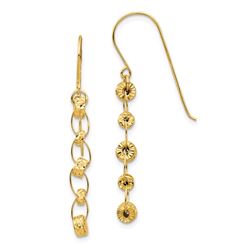 14k Yellow Gold Diamond-cut Donut Beads Dangle Earrings