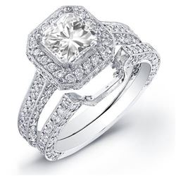 Natural 2.42 CTW Halo Square Radiant Cut Diamond Ring 18KT White Gold