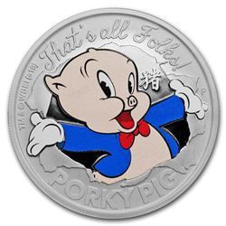 2019 Tuvalu 1 oz Silver Looney Tunes Lunar Porky Pig Proof